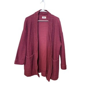 Marine Layer Birdseye Knit Textured Open Front Cardigan Burgundy Women's Large